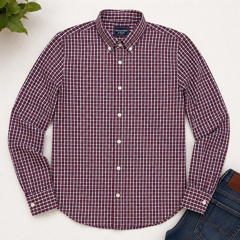 Abercrombie Fitch Oxford Shirt Mens‎ XXL Red Gingham Plaid Button Down Preppy
